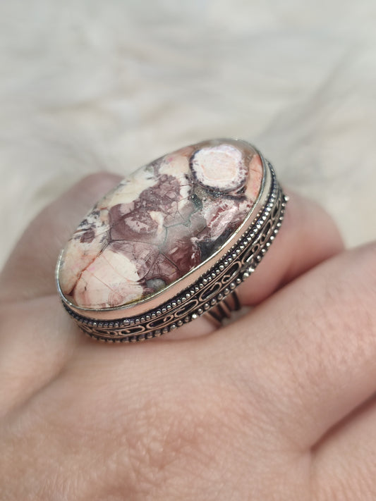 Anillo baño de plata con jaspe porcelana