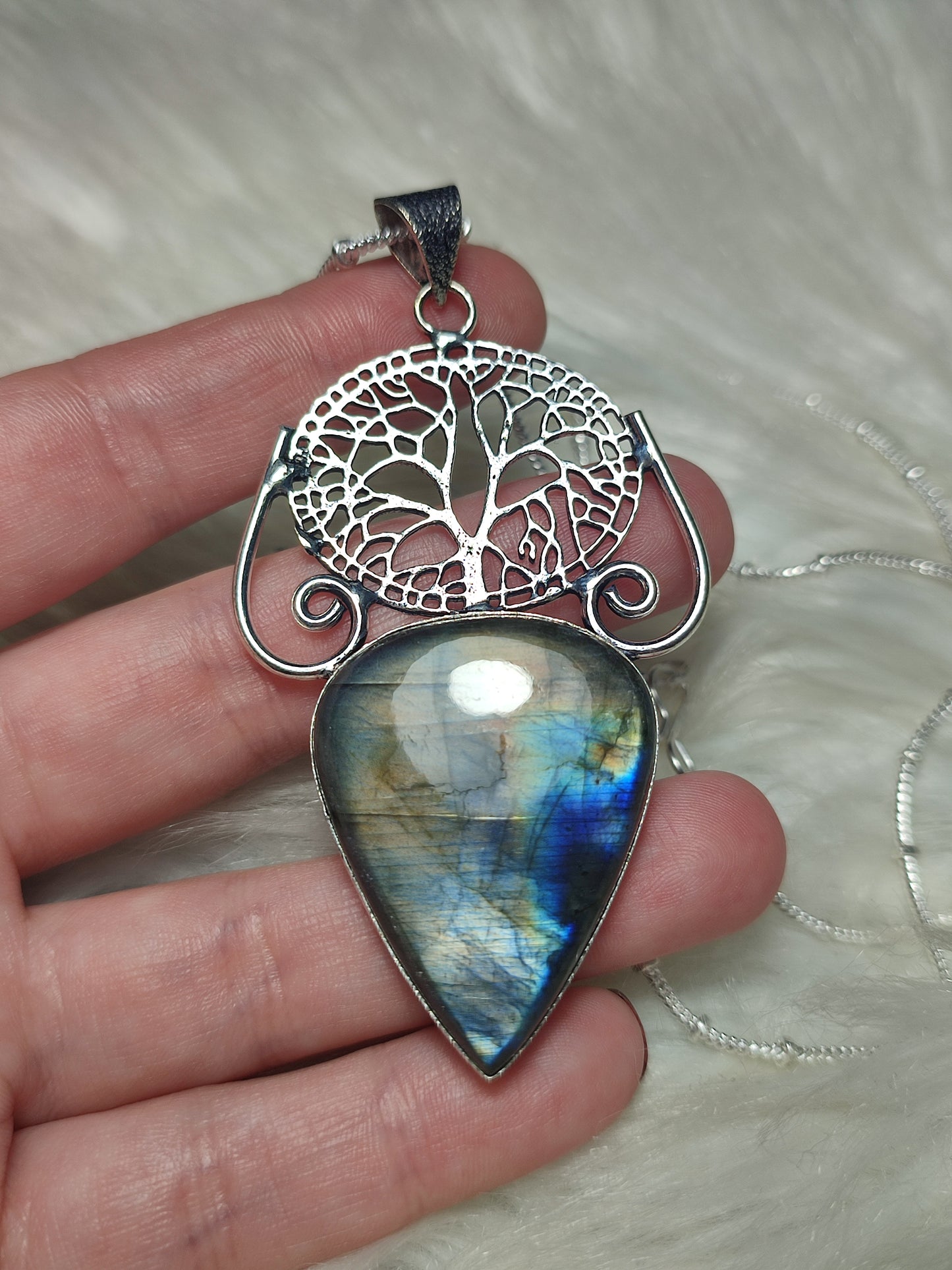 Collar baño plata con labradorita n°26