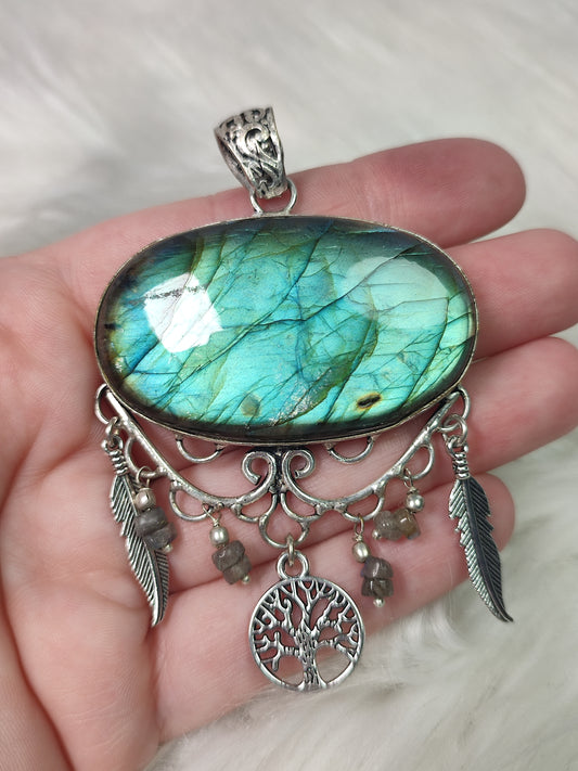 Espectacular Colgante baño de plata labradorita flash articulable - N° 4