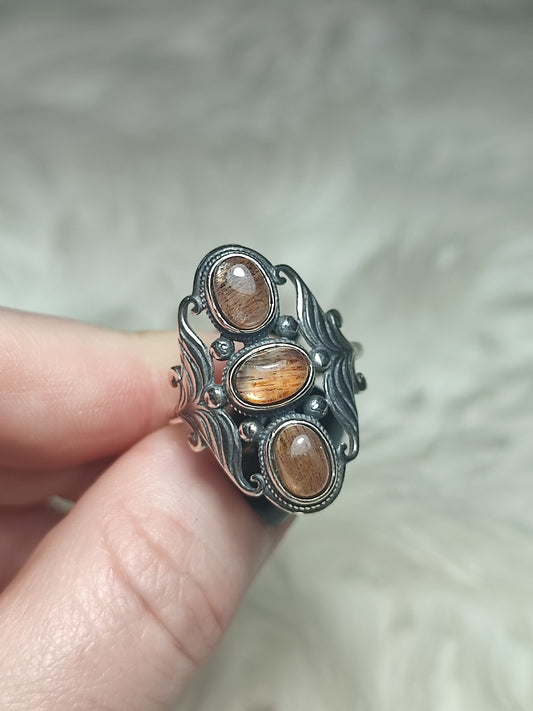 Anillo plata 925 con piedra sol latticce - ajustable n° 13