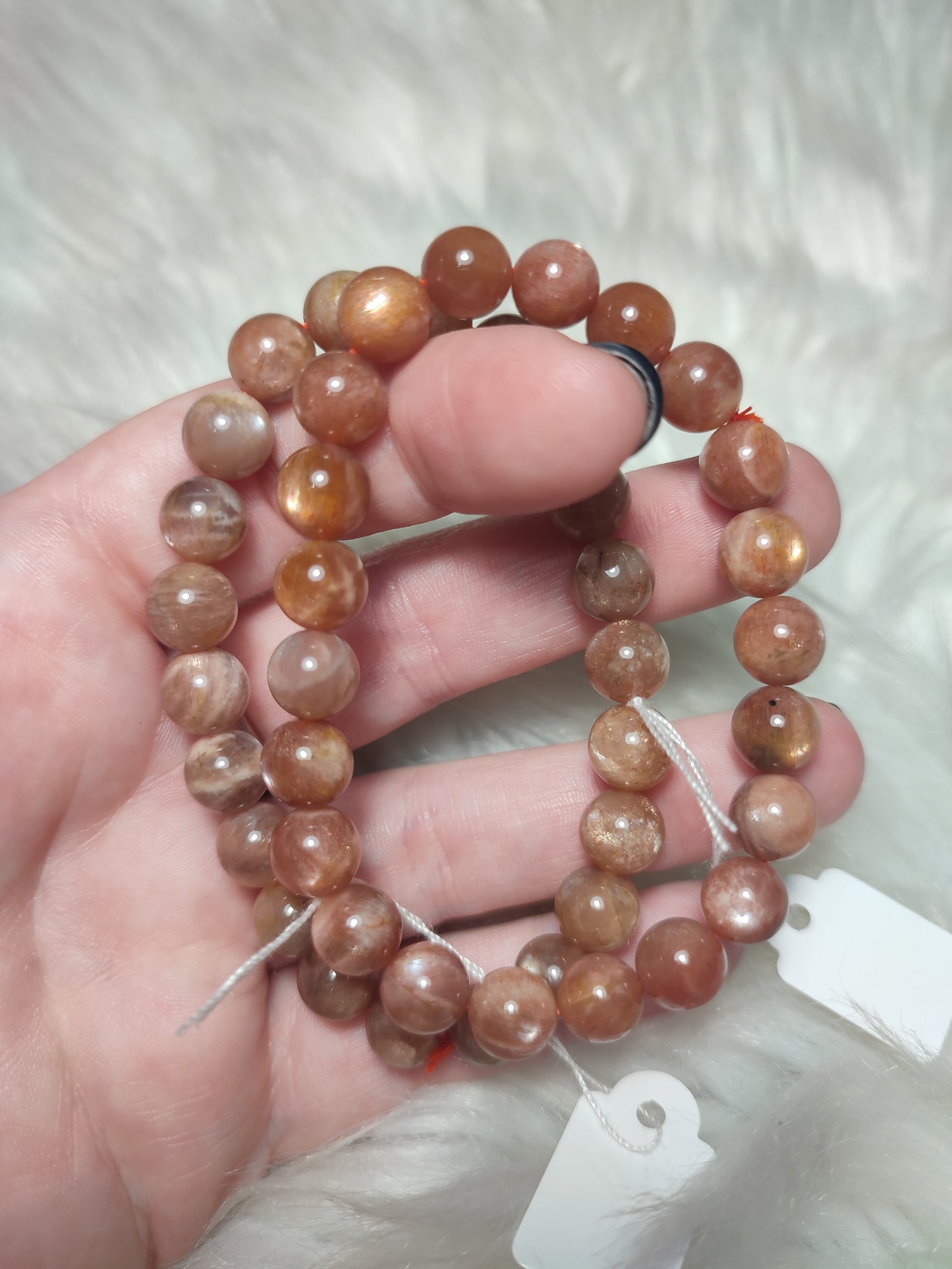 Pulsera elástica bolas 8/9 mm - Piedra Luna melocotón Extra