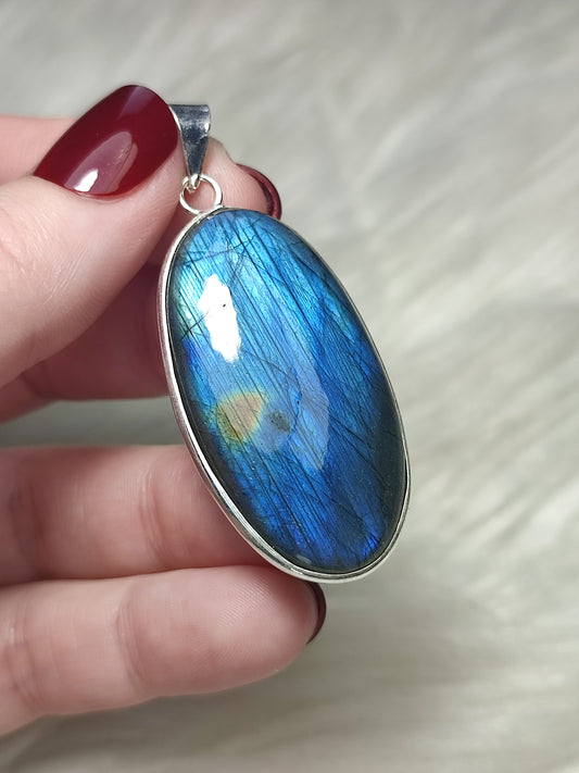 Colgante baño de plata con labradorita flash - N° 59