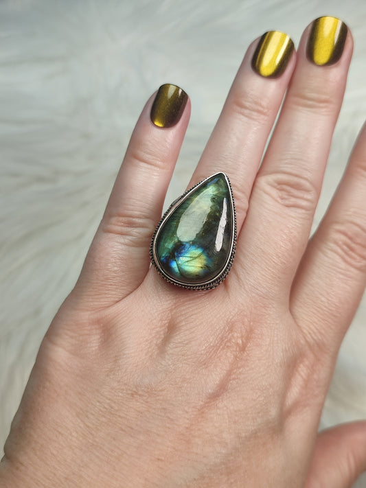 Anillo baño de plata y Labradorita V3
