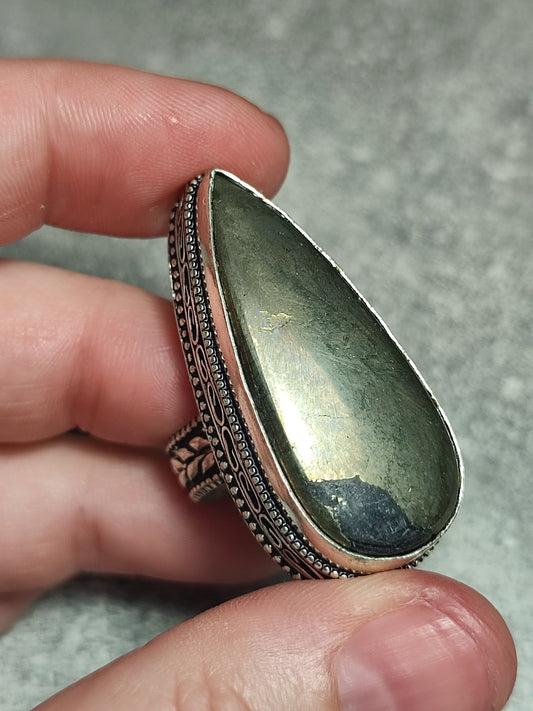 Anillo baño de plata con pirita apache n°6