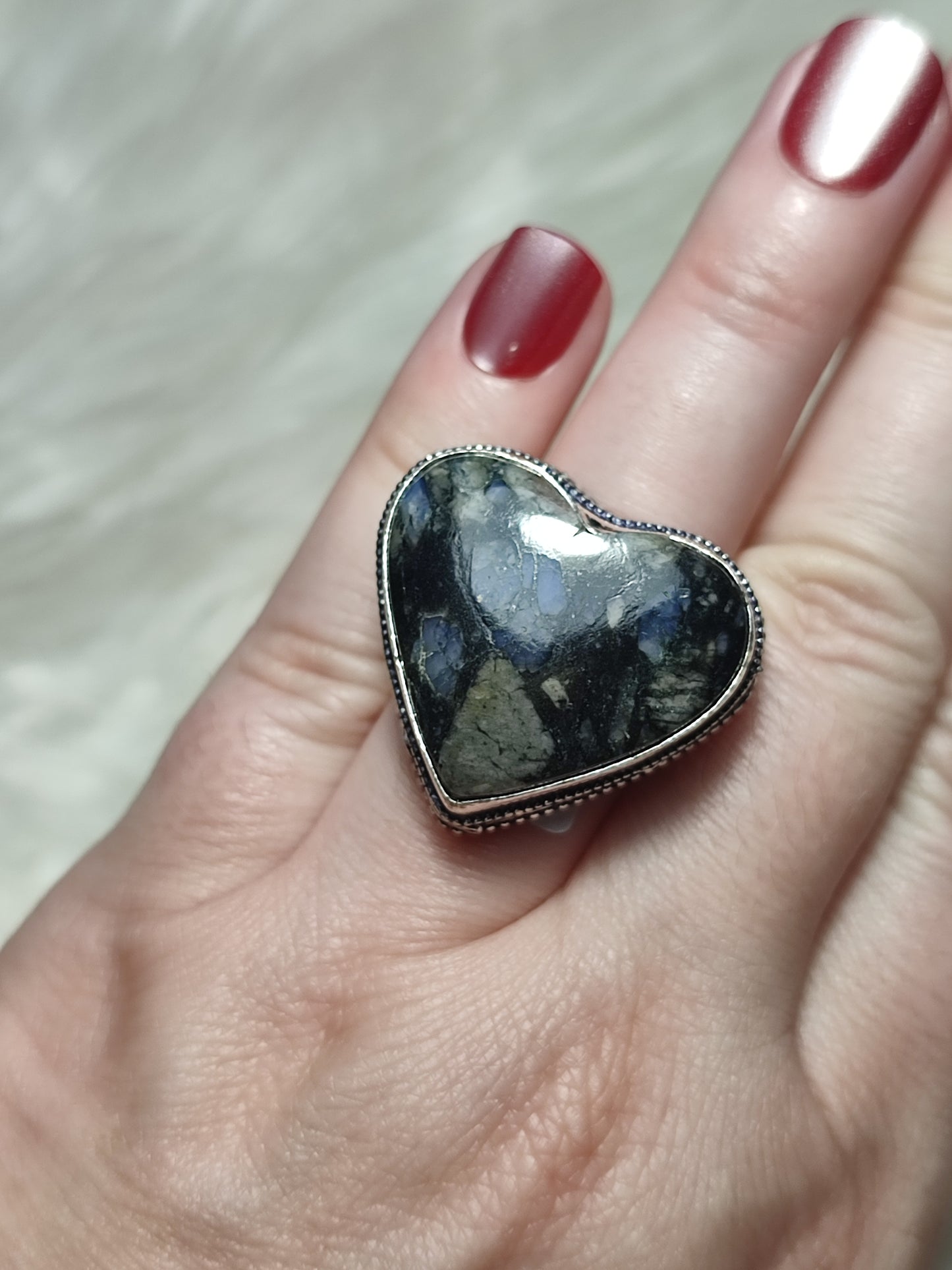 Anillo baño de plata con Riolita qué será ref.128