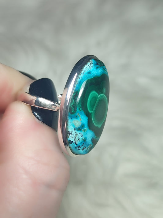 Anillo plata 925 con crisomalaquita - ajustable n° 3