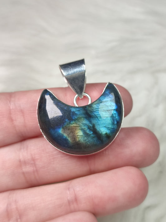 Colgante baño plata con labradorita modelo luna n° A13