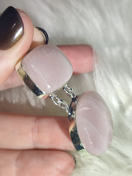 Colgante baño de plata con cuarzo rosa doble