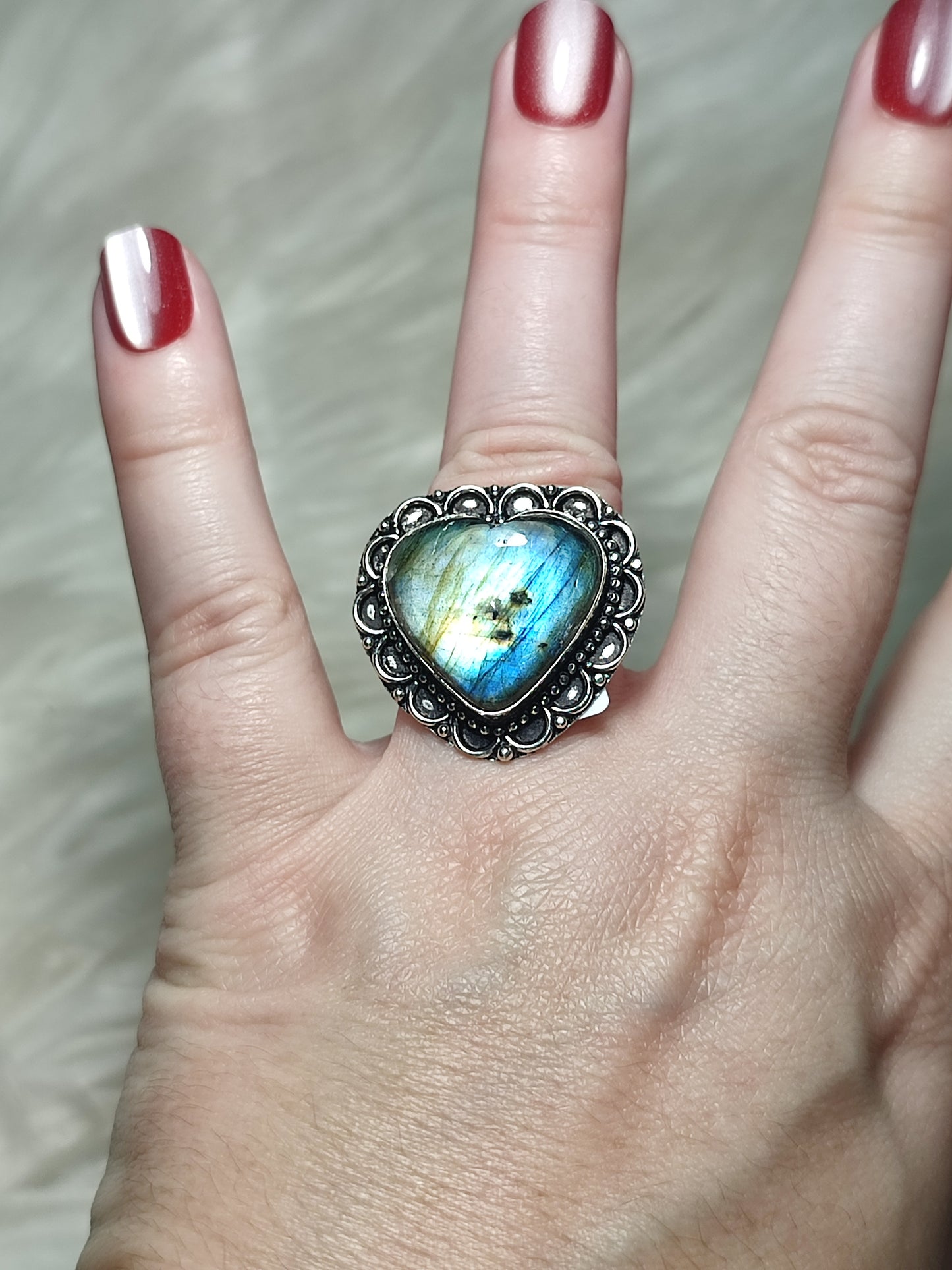 Anillo baño de plata con labradorita - ref.115