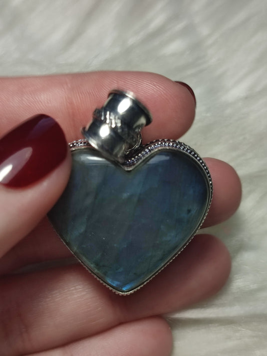 Colgante baño plata y Labradorita flash corazón n° 93