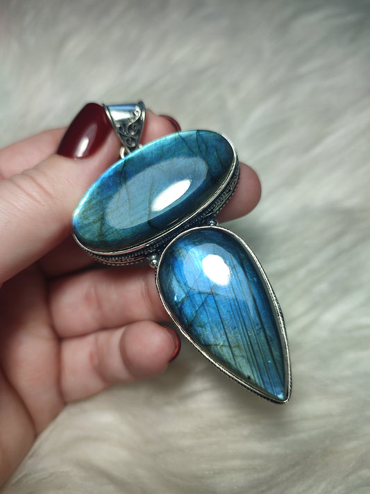 Colgante baño plata y Labradorita doble flash n° 77