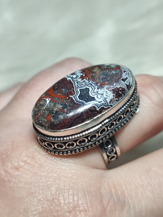 Anillo baño de plata con ágata mejicana - ref.137