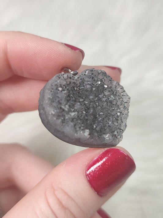 Colgante acero con corazón drusa amatista n° 151