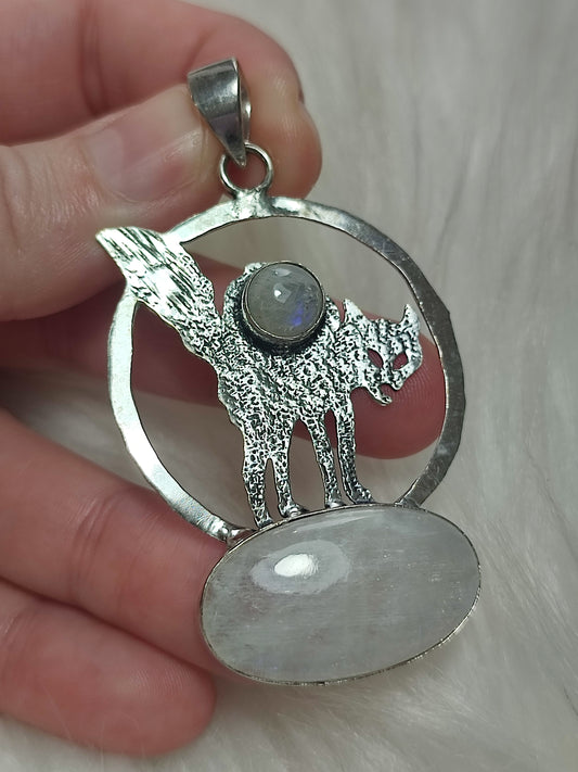 Colgante baño plata gato erizado con piedra luna
