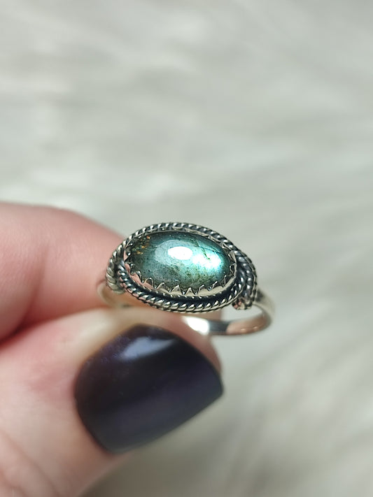 Anillo plata de ley 925 con labradorita de 17,50 mm diámetro - n°97