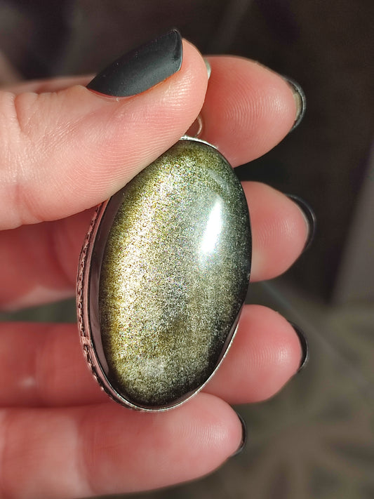 Colgante baño de plata con obsidiana dorada