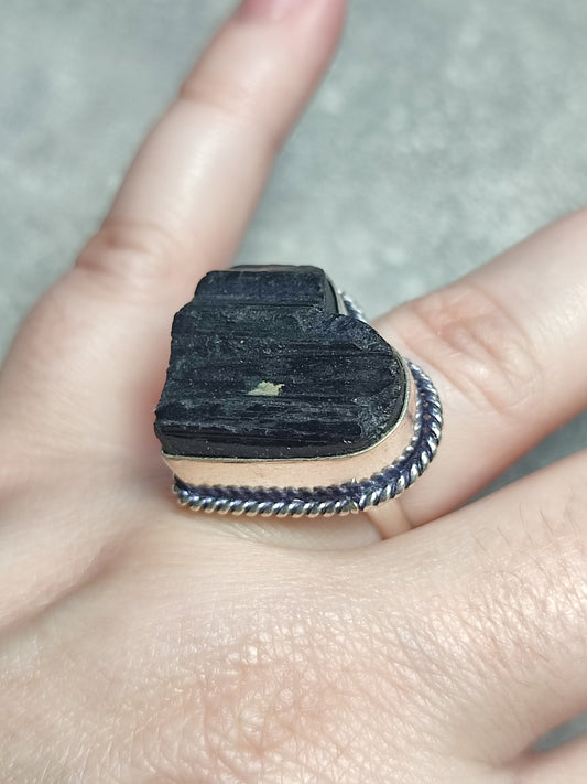 Anillo baño de plata con turmalina n°13