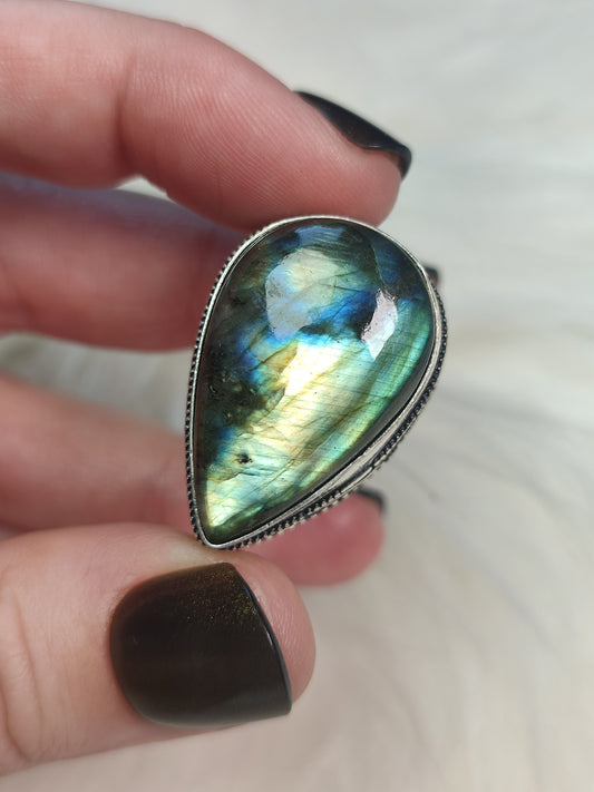 Anillo baño de plata y Labradorita V3