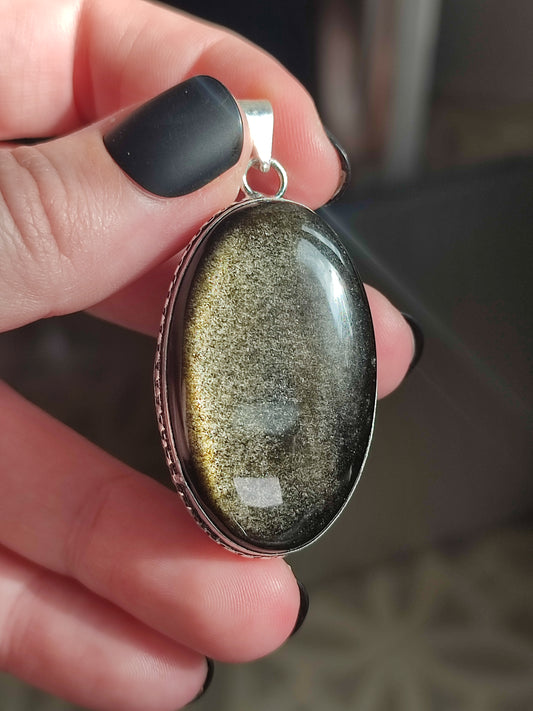 Colgante baño de plata con obsidiana dorada