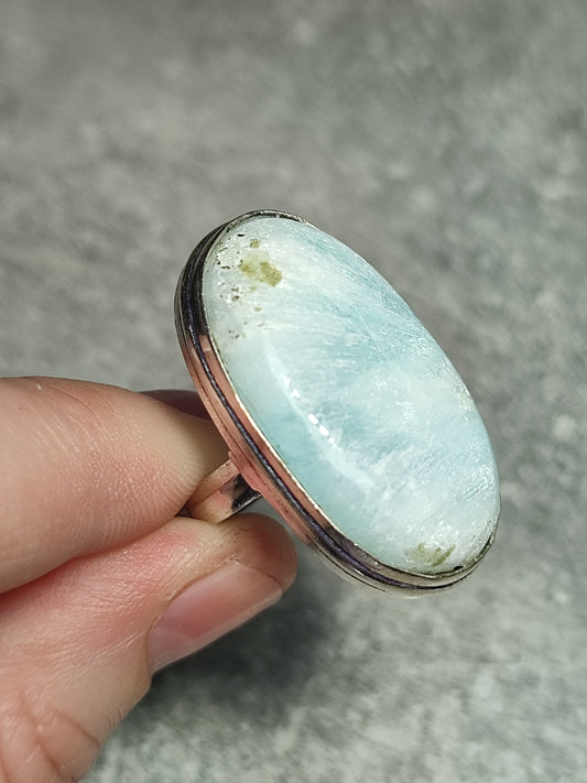 Anillo baño de plata con hemimorfita n°5