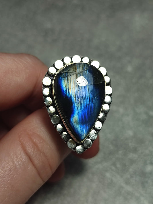 Anillo baño de plata con labradorita n°3