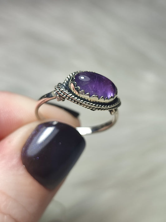 Anillo plata de ley 925 con amatista de 18 mm diámetro - n°95