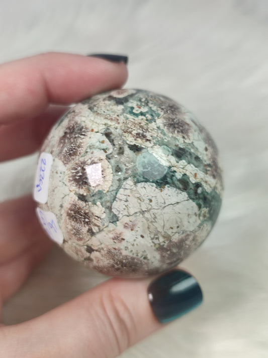 Esfera jaspe verde flor 222 gramos - n° 8