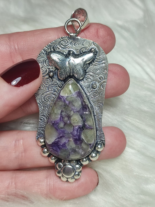 Colgante baño plata con charoita n°124