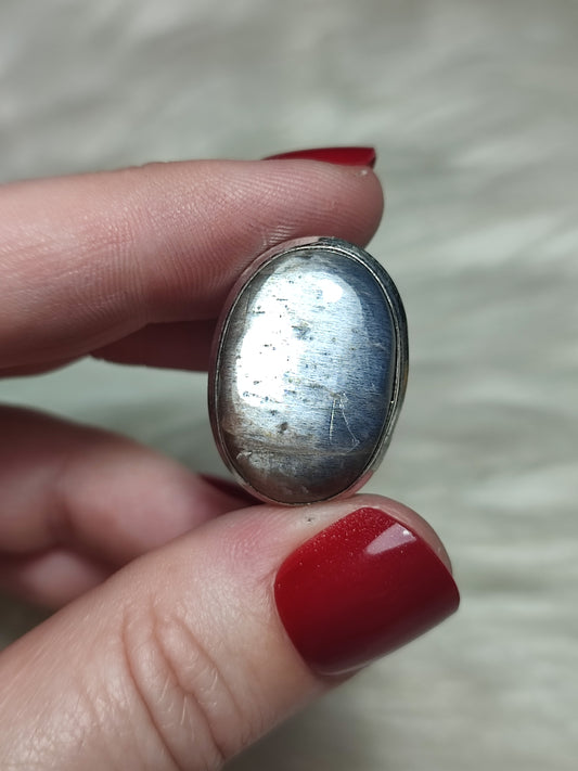 Anillo baño de plata con piedra luna negra - ref.182
