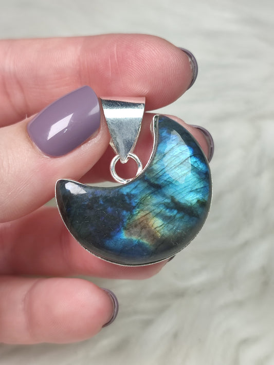 Colgante baño plata con labradorita modelo luna n° A13