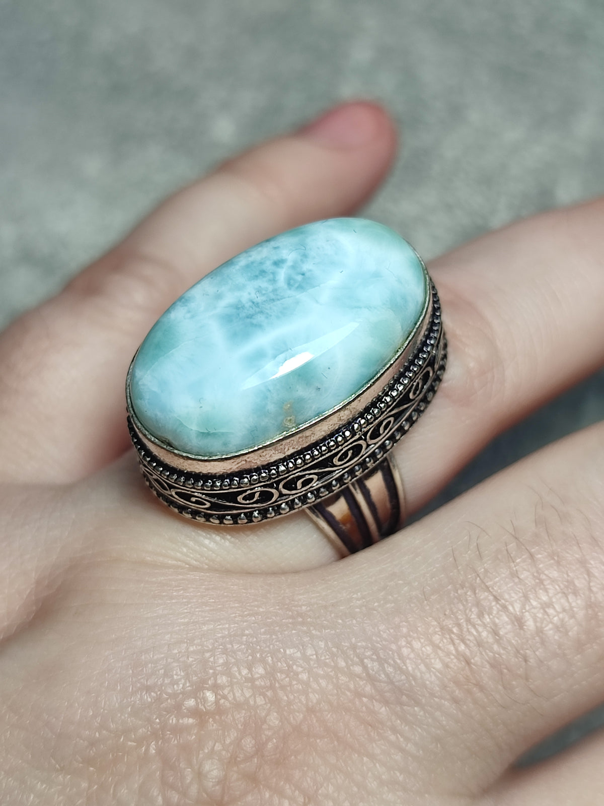 Anillo baño de plata con larimar n°5