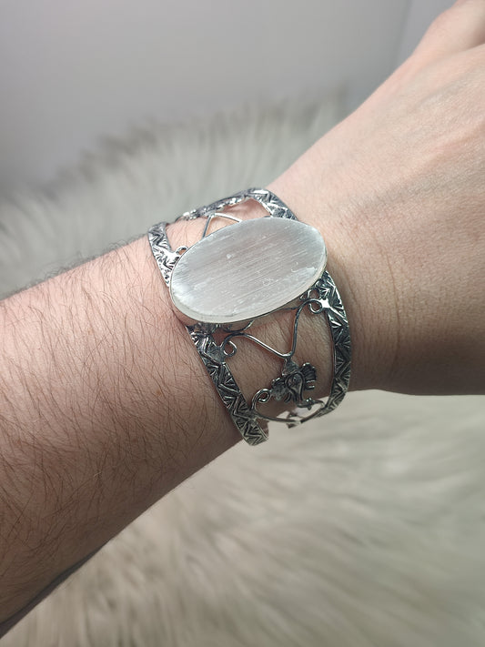 Brazalete baño de plata con selenita - N° 17