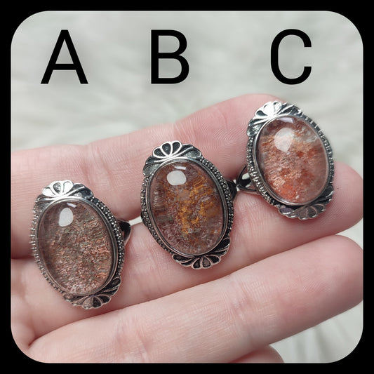 Anillo bisutería ajustable con cuarzo jardín - ver descripción