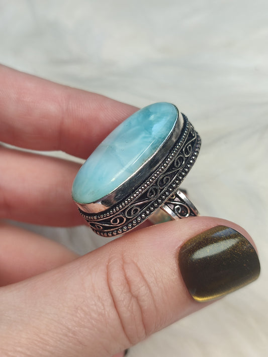 Anillo baño de plata y larimar M6