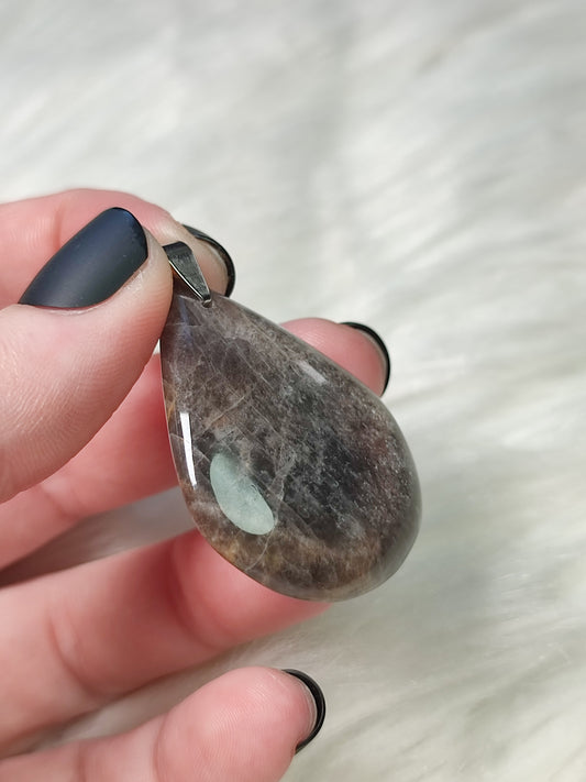 Colgante acero con piedra luna negra n°109