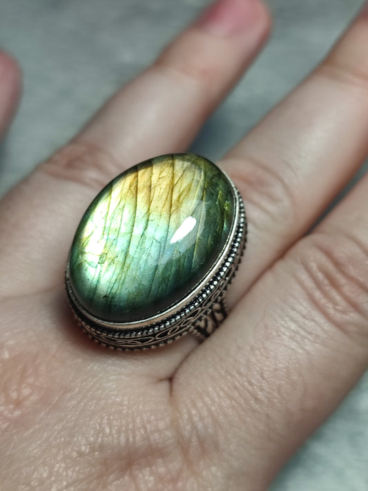 Anillo baño de plata con labradorita n°1