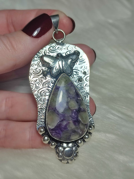 Colgante baño plata con charoita n°124
