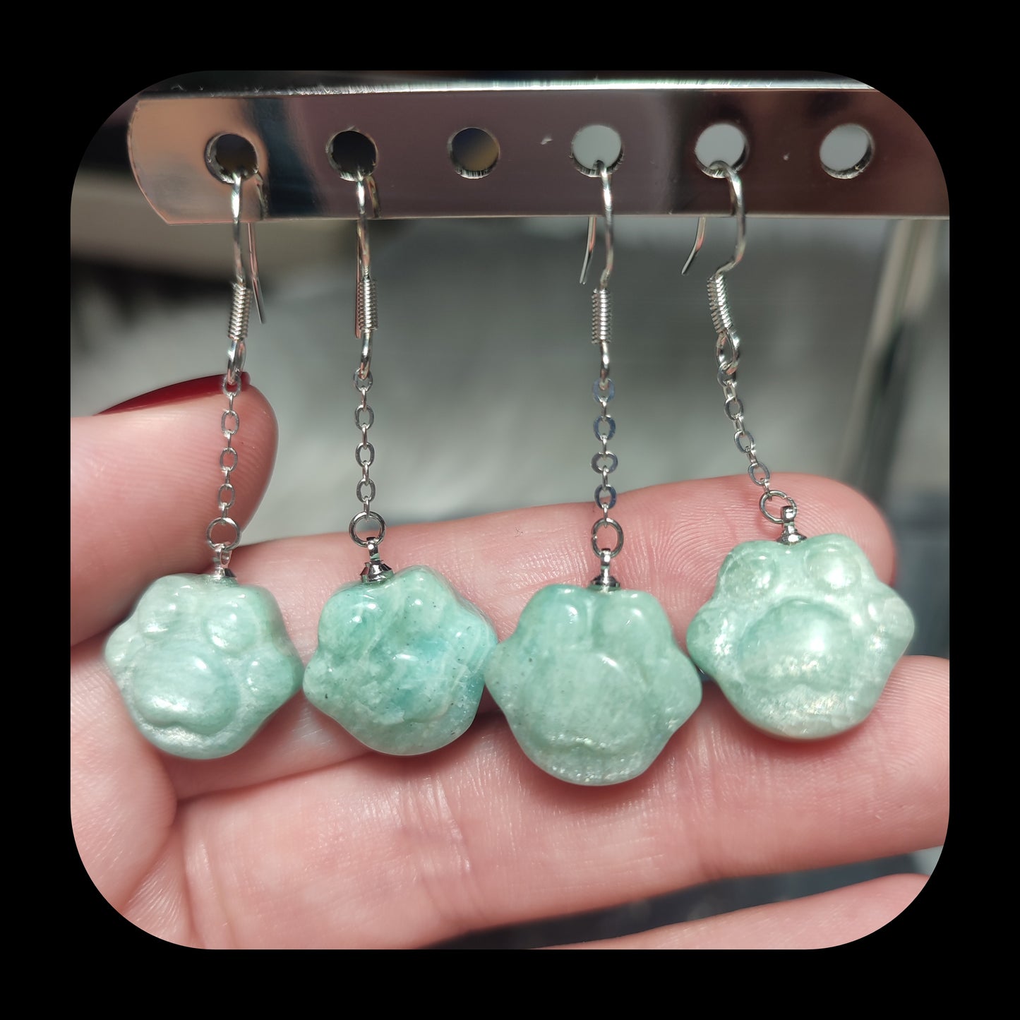 Pendientes largos amazonita huellas - Bisutería