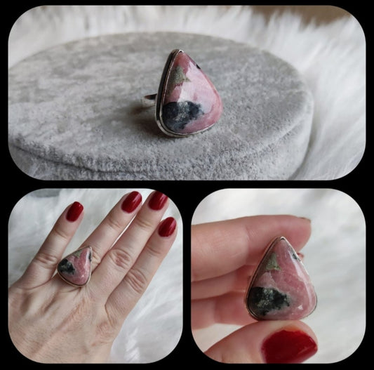 Anillo baño de plata con rodocrosita