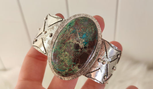 Brazalete ajustable baño de plata con azurita malaquita