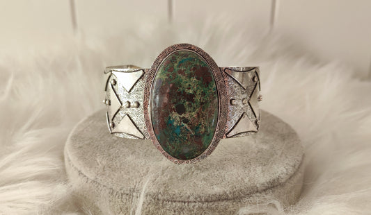 Brazalete ajustable baño de plata con azurita malaquita