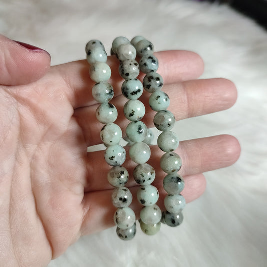 Pulsera elástica esferas de jaspe kiwi 9 mm