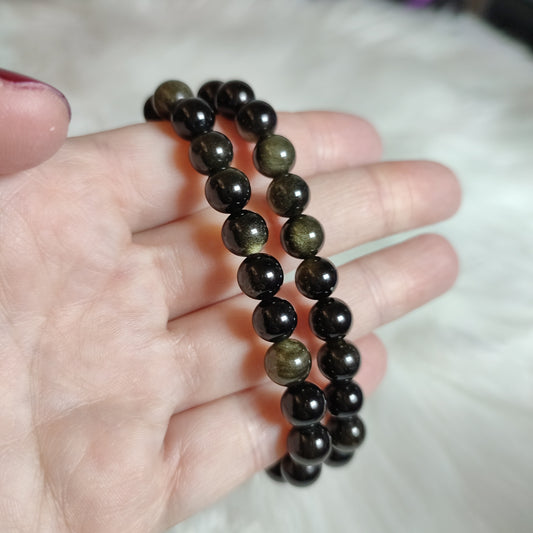 Pulsera elástica esferas de Obsidiana dorada 8 mm