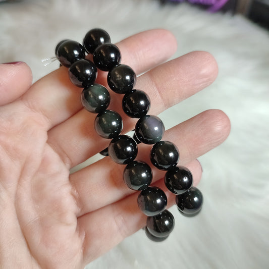 Pulsera elástica esferas de Obsidiana arcoiris 11 mm