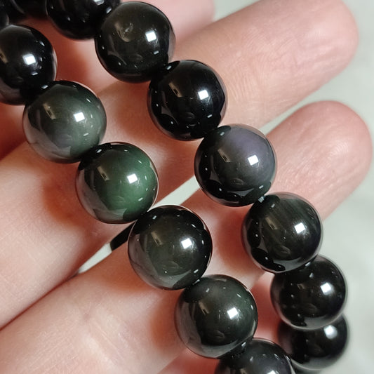 Pulsera elástica esferas de Obsidiana arcoiris 11 mm