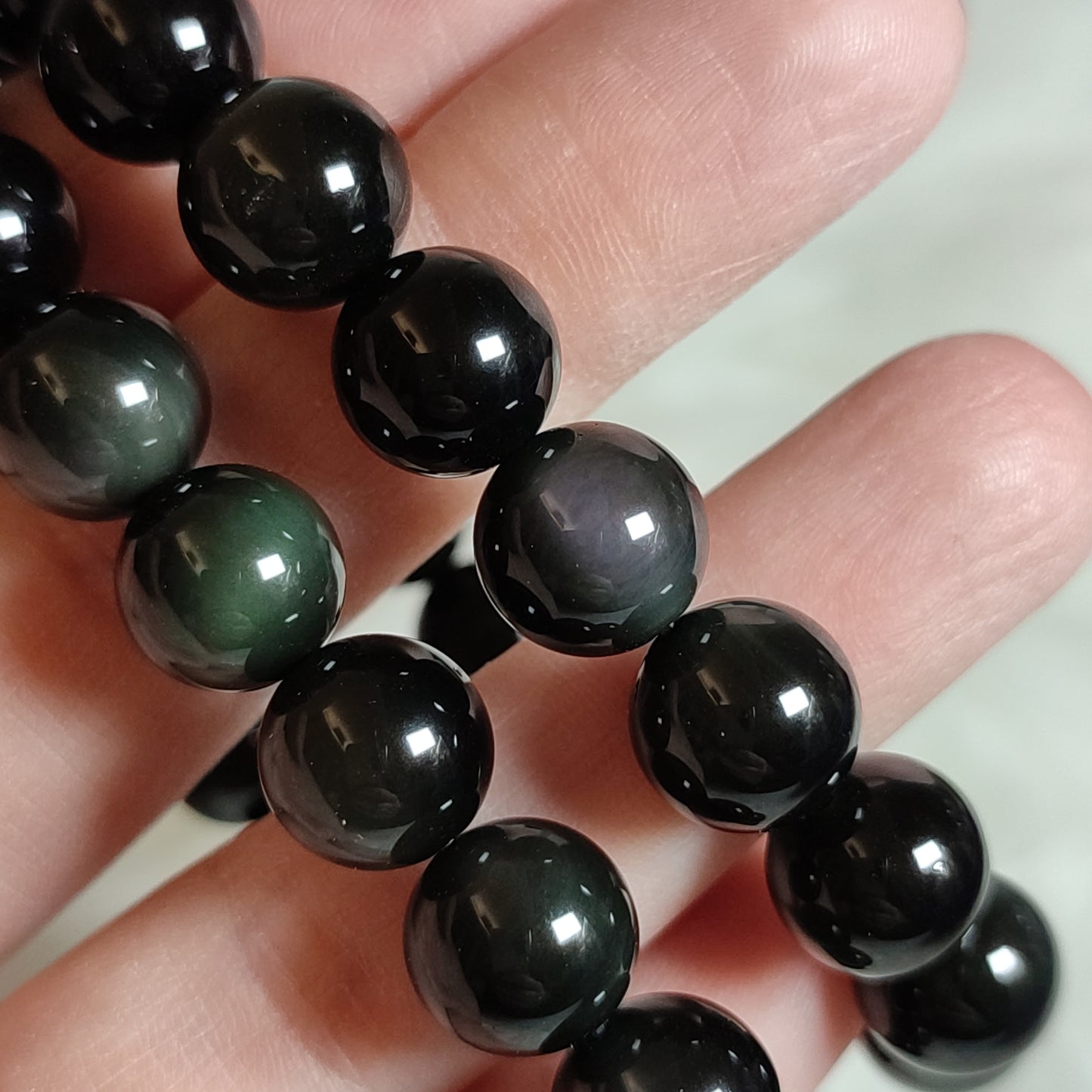 Pulsera elástica esferas de Obsidiana arcoiris 11 mm