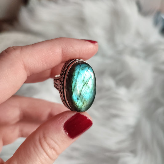 Anillo baño de plata con labradorita N°1