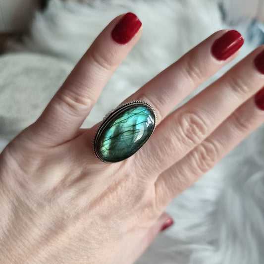 Anillo baño de plata con labradorita N°1