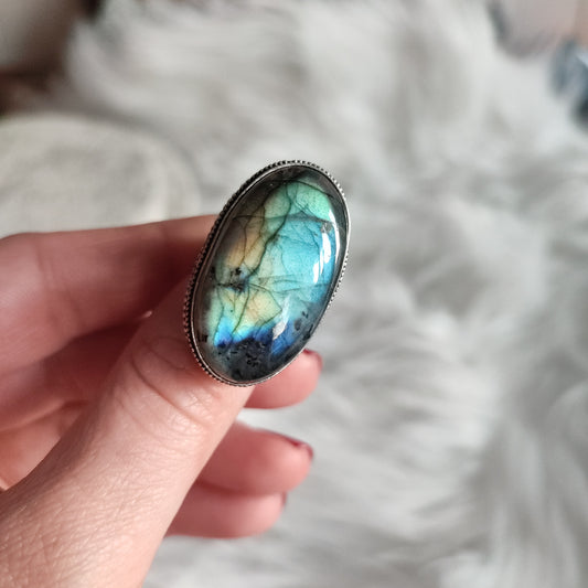 Anillo baño de plata con labradorita N°2