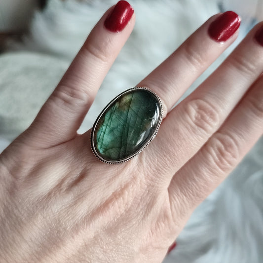 Anillo baño de plata con labradorita N°3